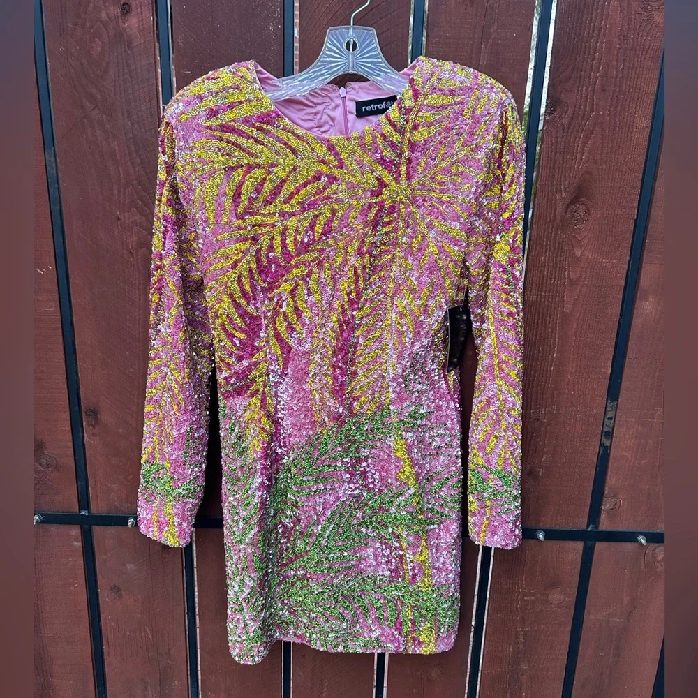Retrofete Nikki Sequin Palm Dress size medium - Picture 2 of 10